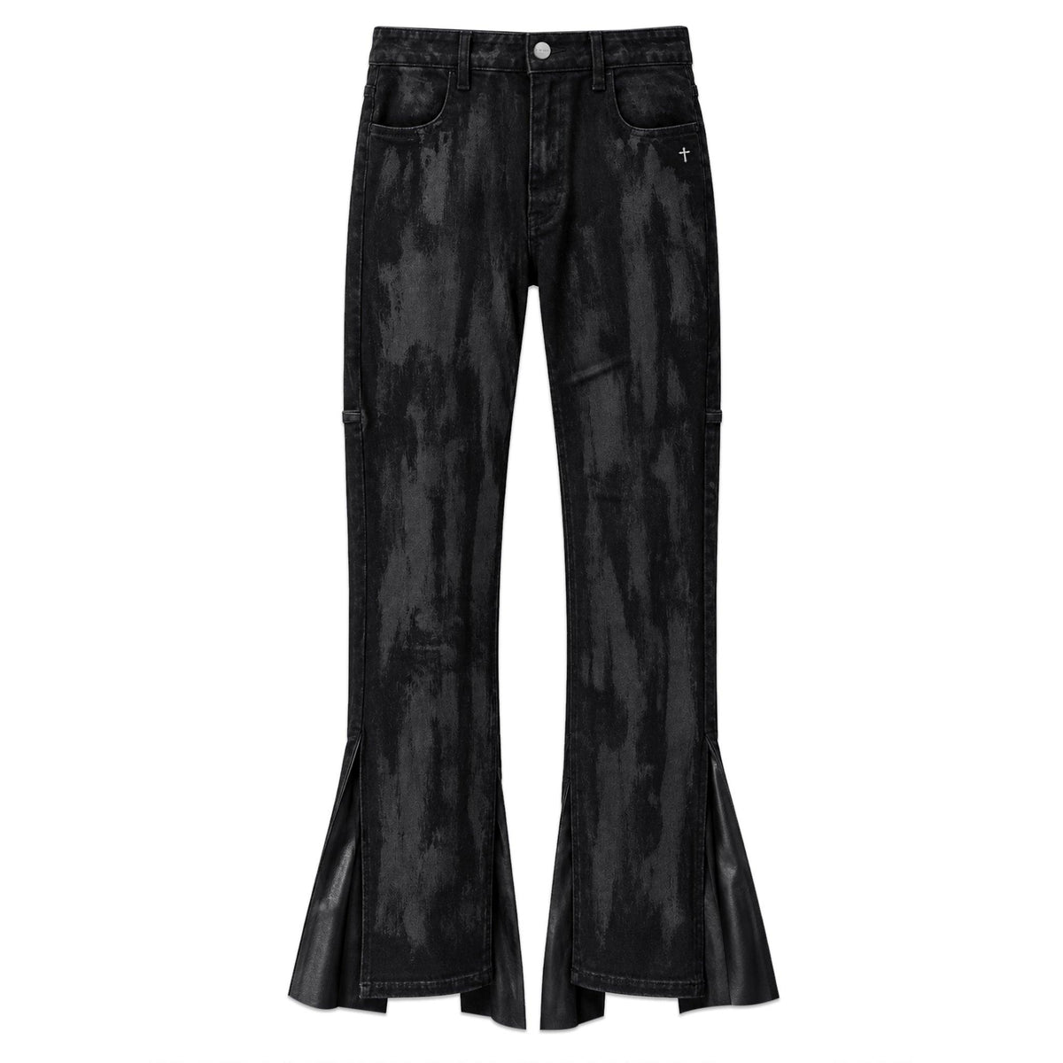 Coated Leather Look Flare Denim Pants