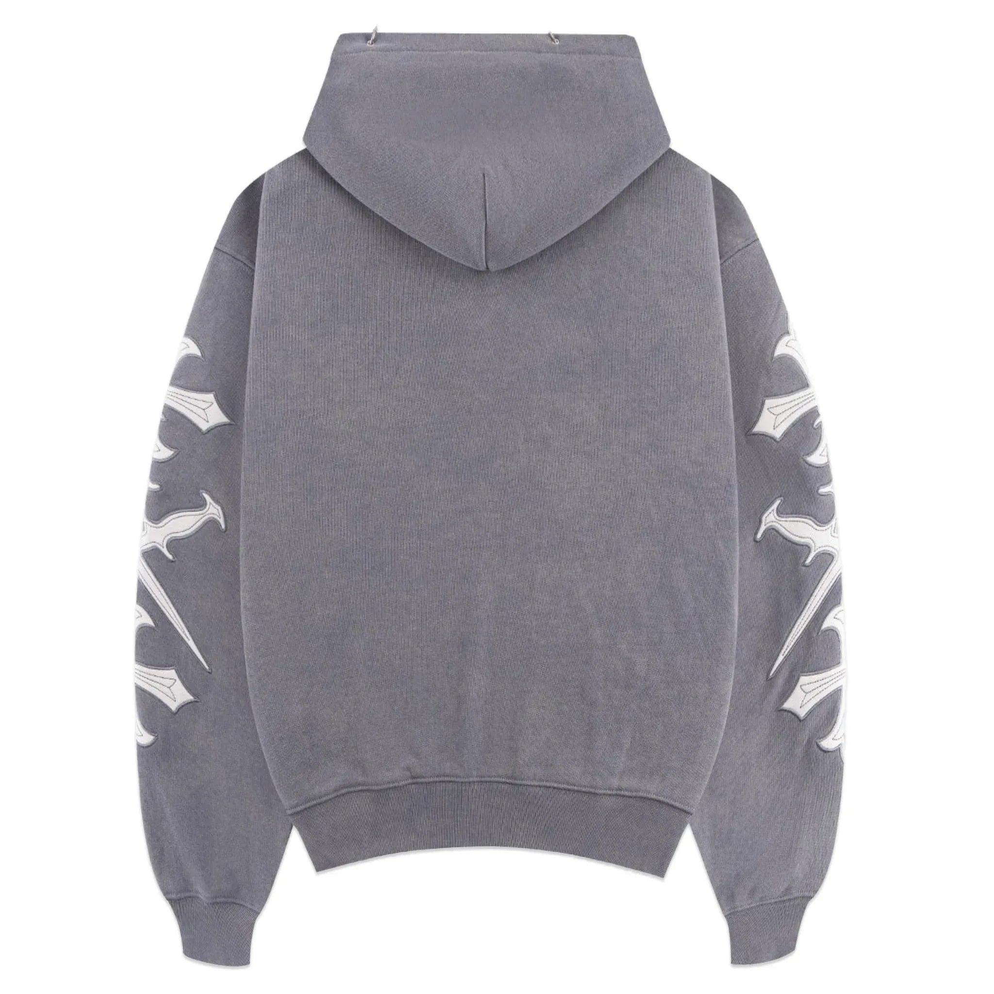 Dagger Cross Leather Patch Zip Hoodie - UNKNOWN LONDON - VENTURER