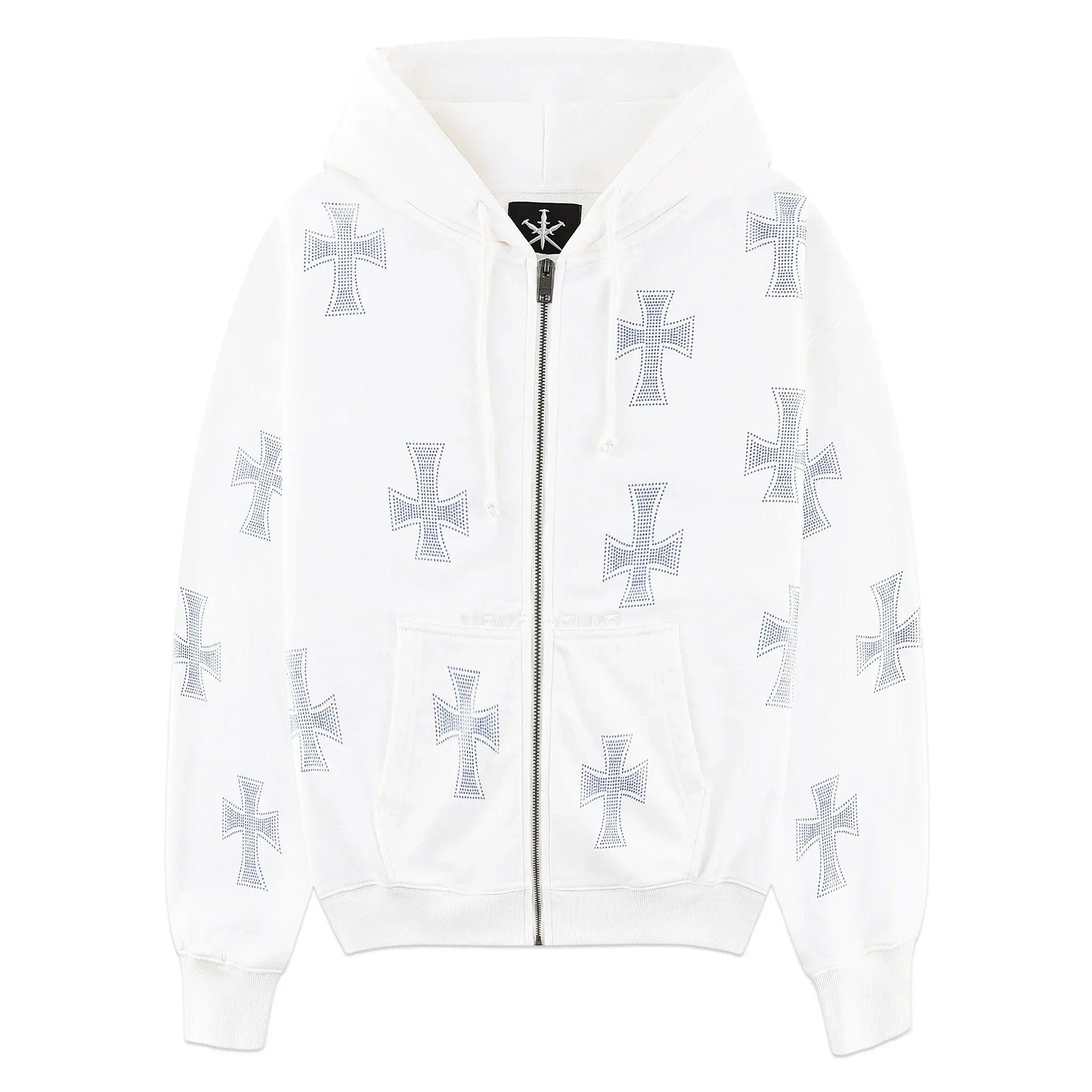 Cross Rhinestone Zip Up Hoodie - UNKNOWN LONDON - VENTURER