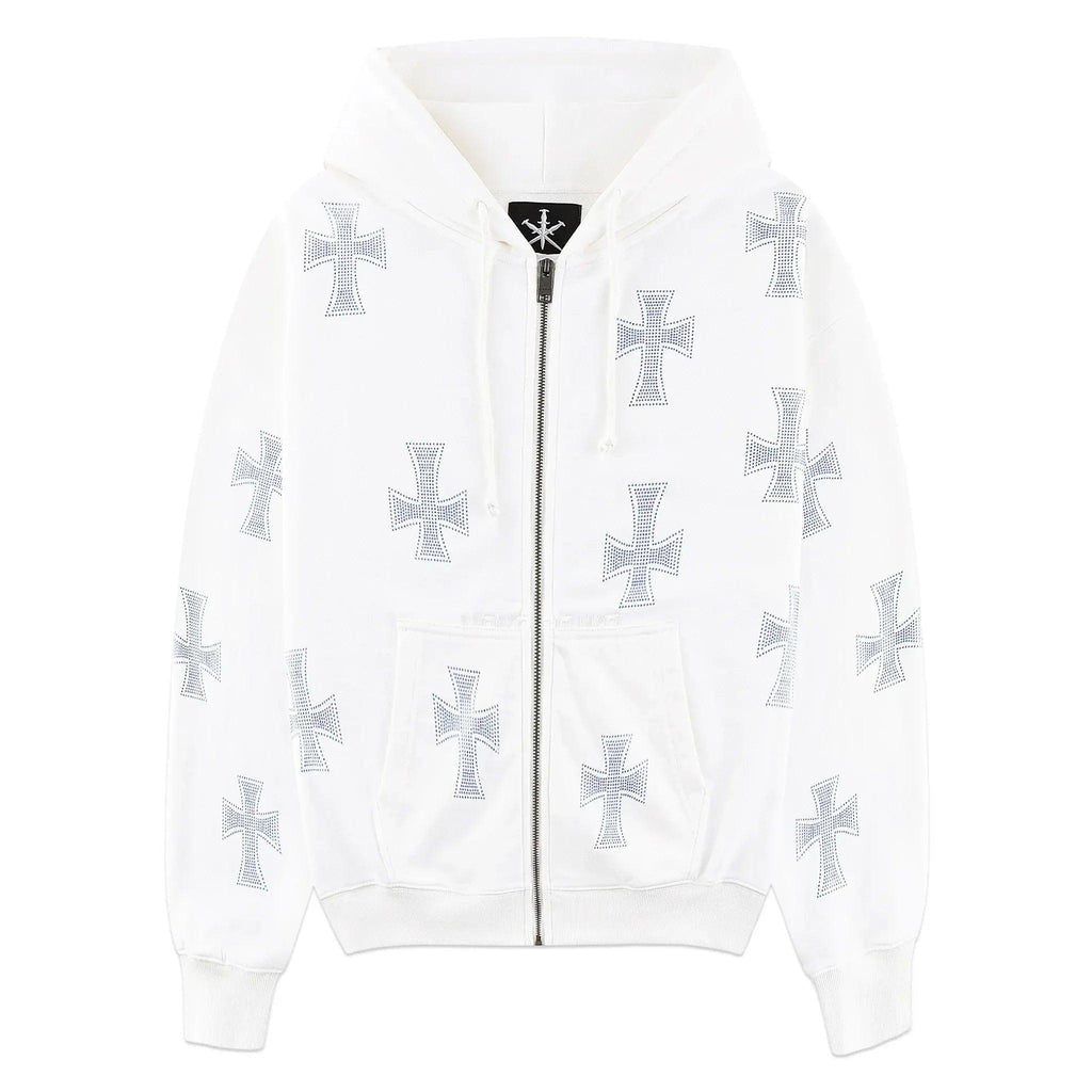 UNKNOWN LONDON Product Page - Cross Rhinestone Zip Up Hoodie 