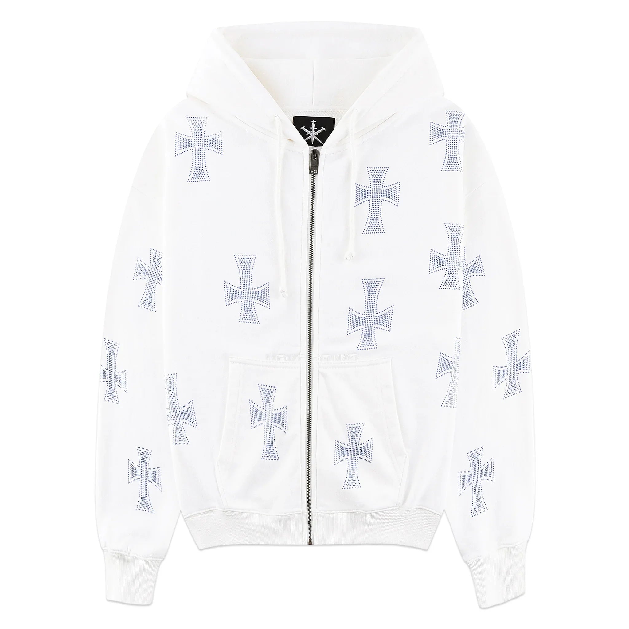 Cross Rhinestone Zip Up Hoodie - UNKNOWN LONDON - VENTURER