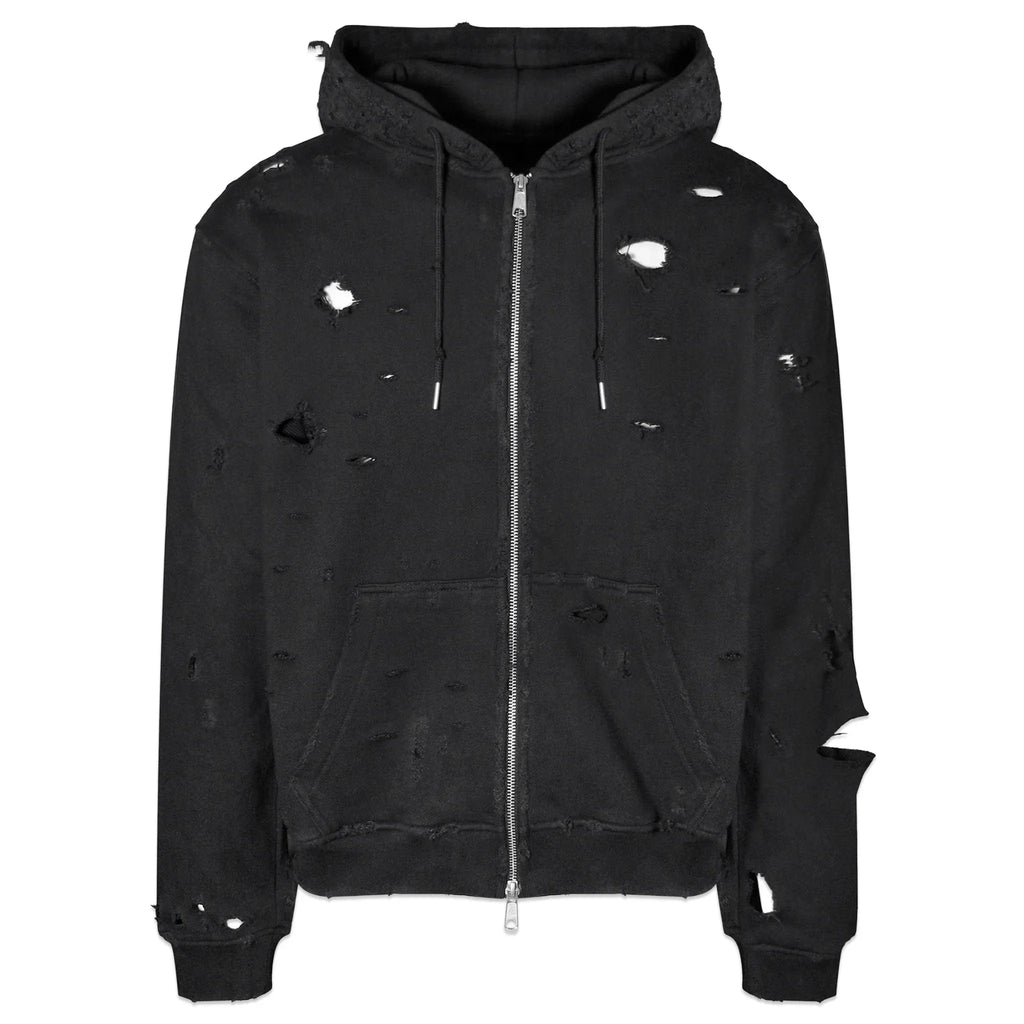 EMOstanceclub product page - Distressed Zip Up Hoodie - Black 