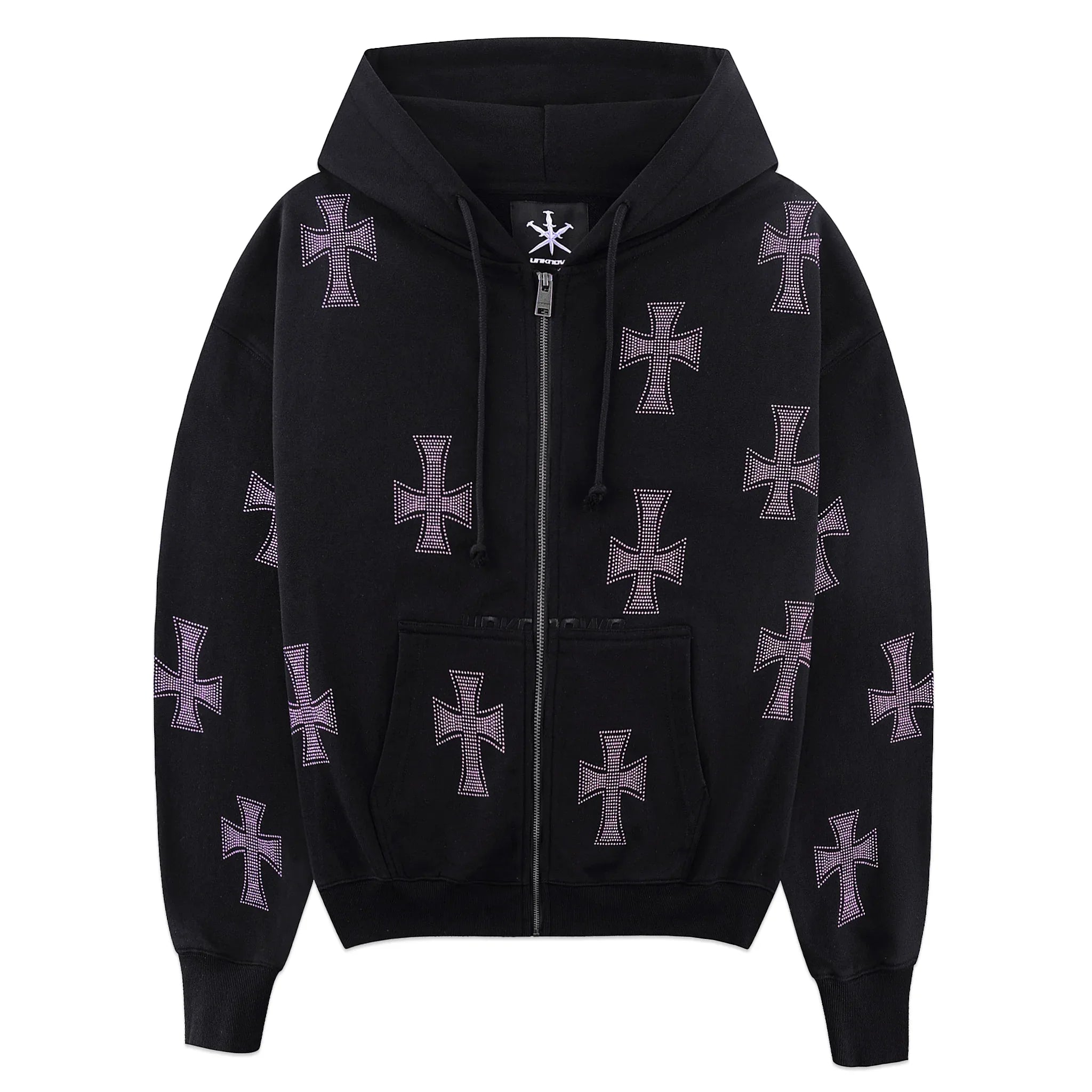 Cross Rhinestone Zip Up Hoodie - UNKNOWN LONDON - VENTURER
