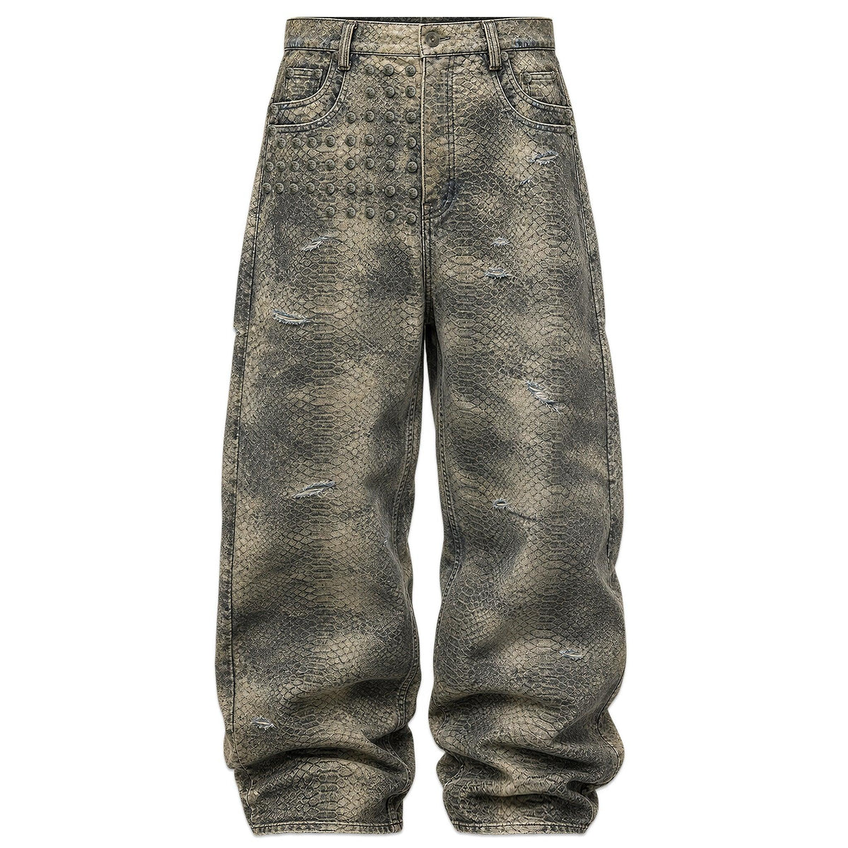 Kelsey Waxed Distressed Baggy Denims with Studs