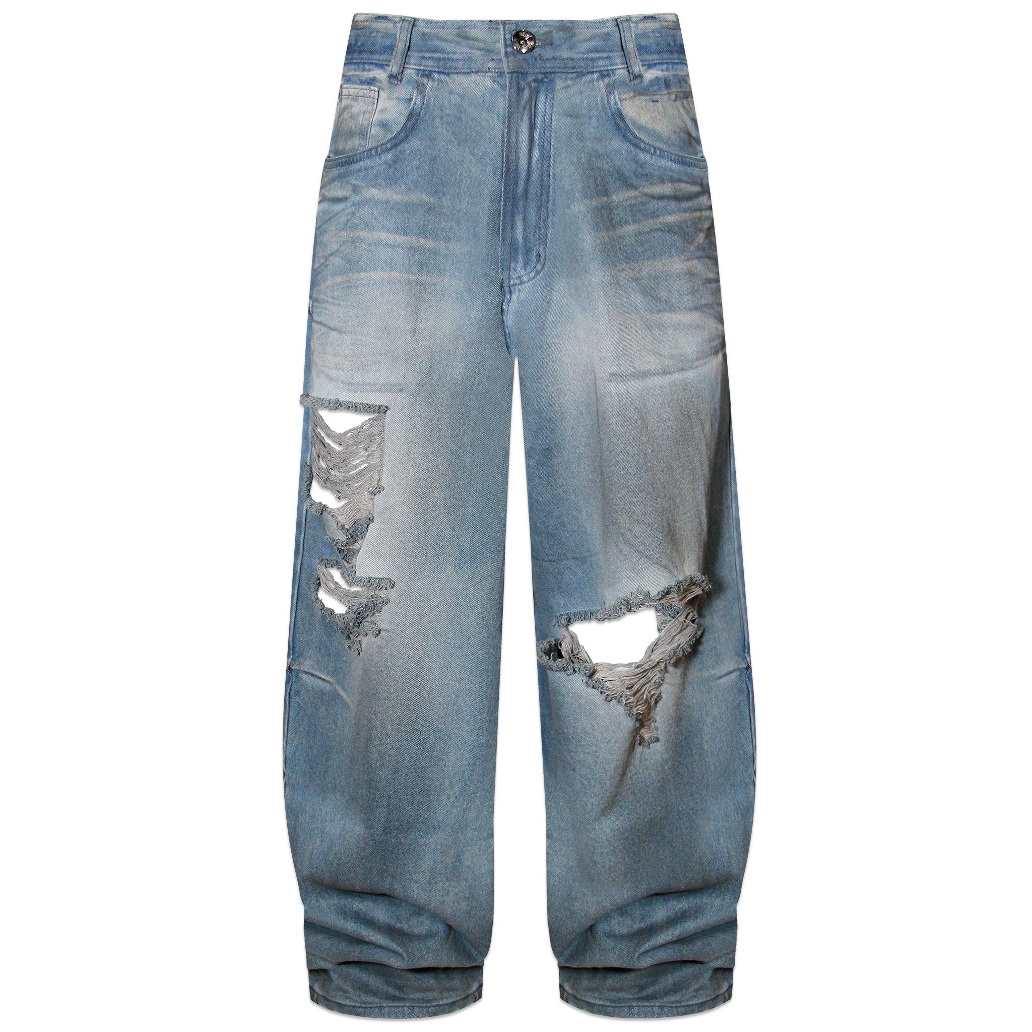 Destroyed Oil Washed Wide Denim Pants