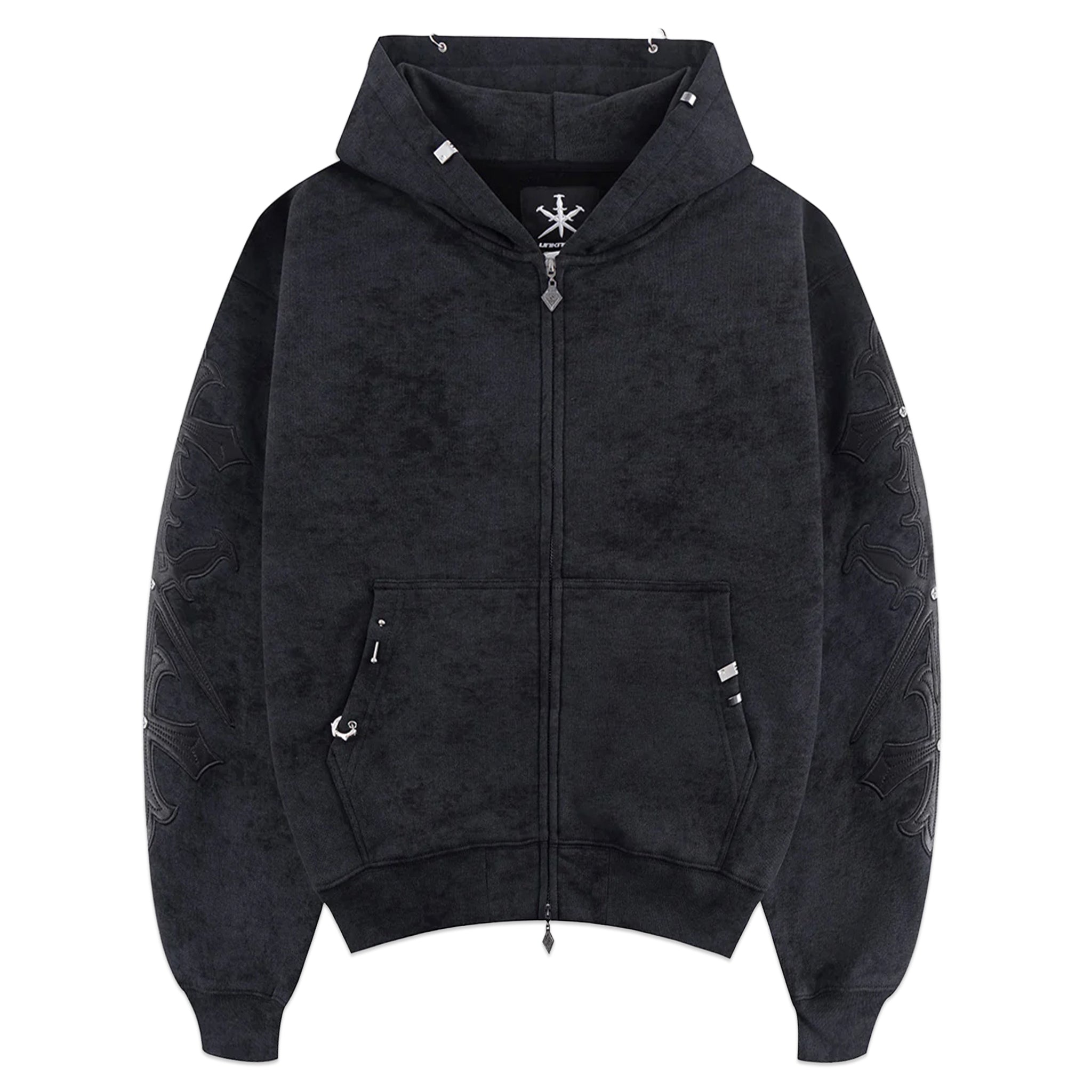 Dagger Cross Leather Patch Zip Hoodie