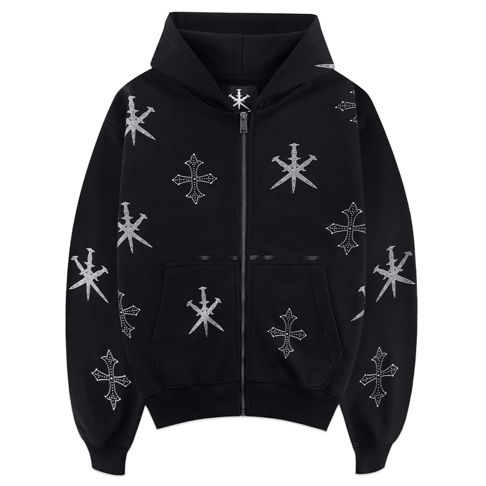 Dagger Cross Rhinestone Zip Hoodie - UNKNOWN LONDON - VENTURER