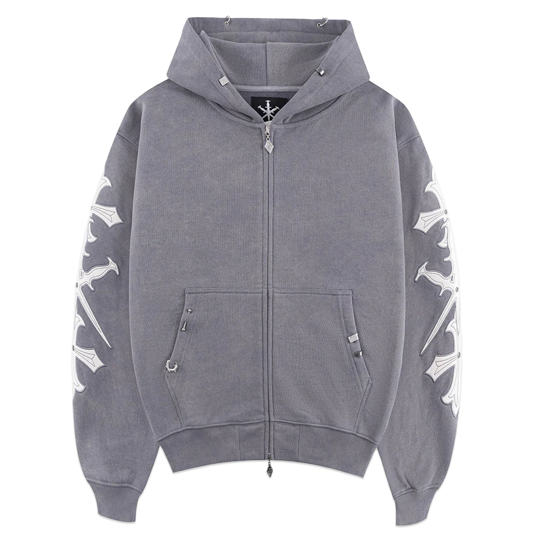 Dagger Cross Leather Patch Zip Hoodie