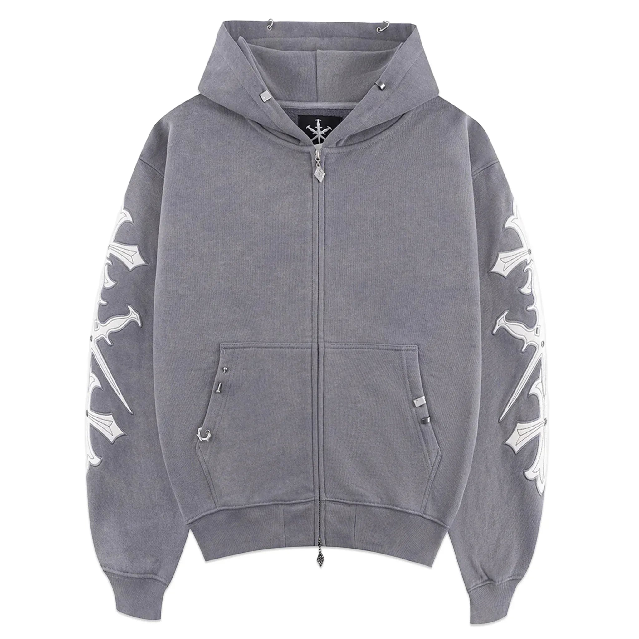 Dagger Cross Leather Patch Zip Hoodie - UNKNOWN LONDON - VENTURER