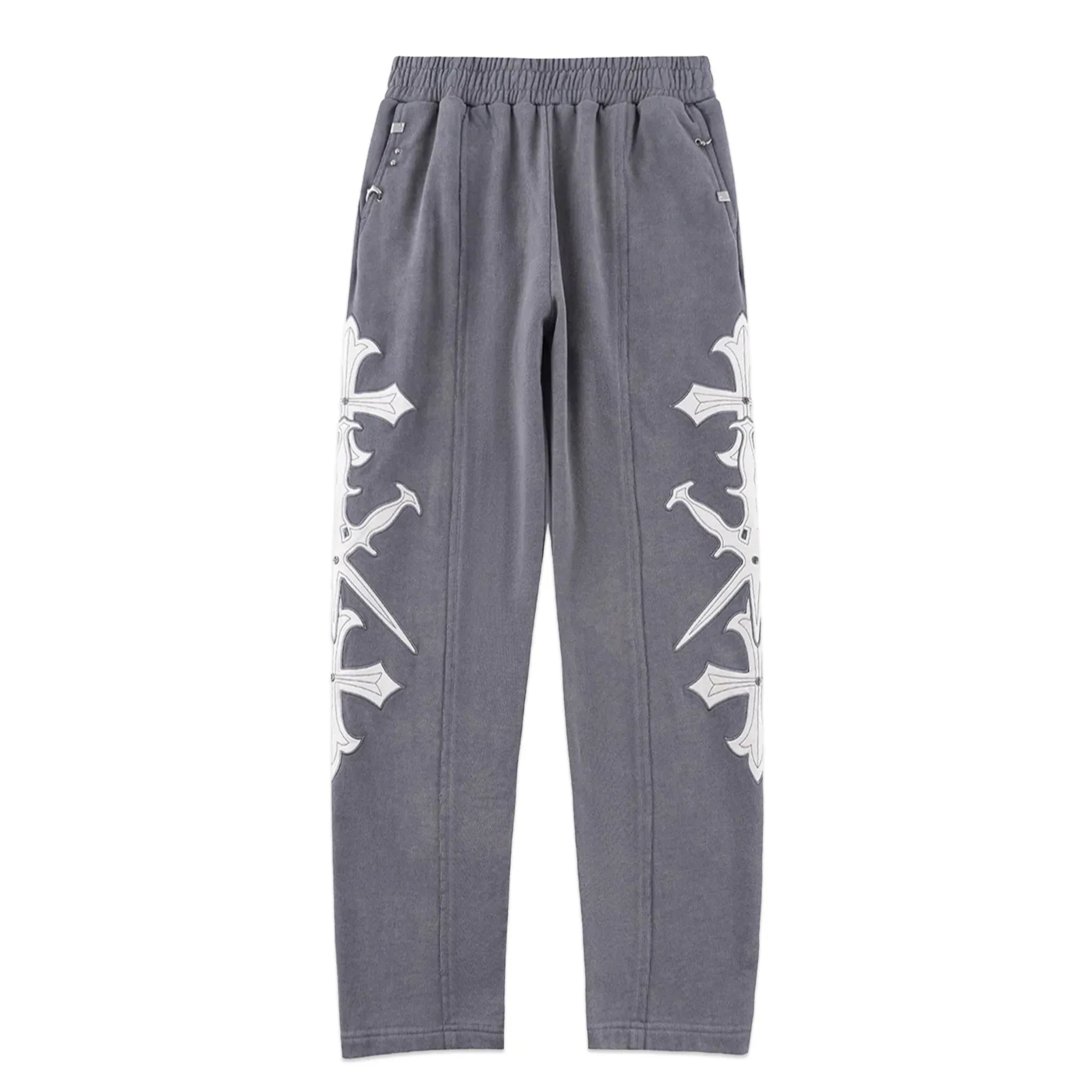Dagger Cross Leather Patch Baggy Jogger Pants - UNKNOWN LONDON - VENTURER