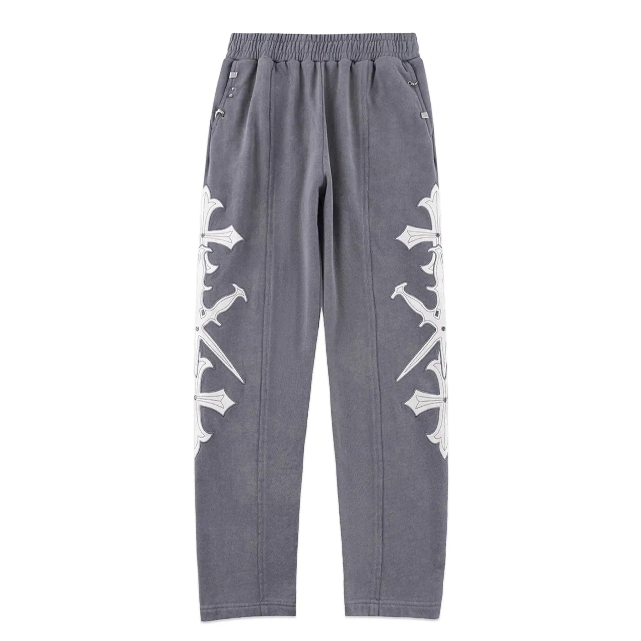 Dagger Cross Leather Patch Baggy Jogger Pants - UNKNOWN LONDON - VENTURER