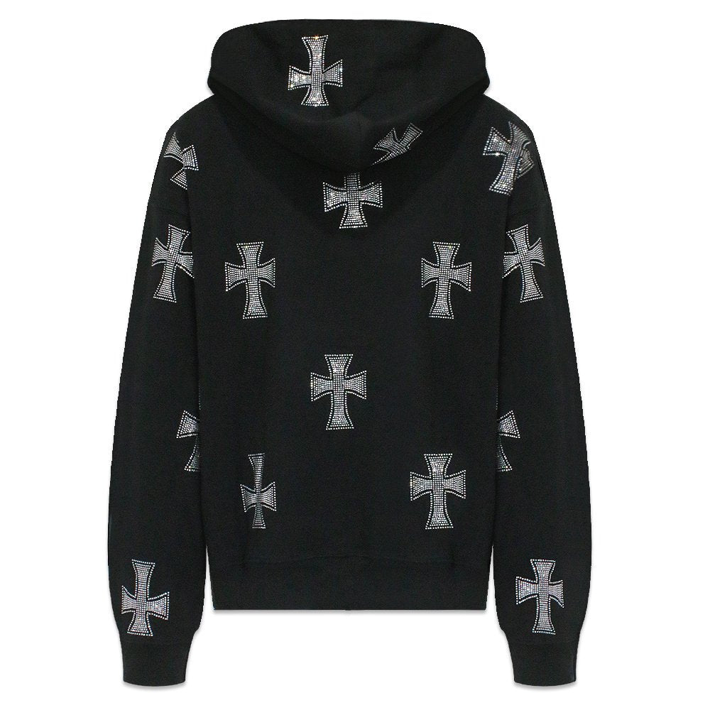 Cross Rhinestone Zip Up Hoodie