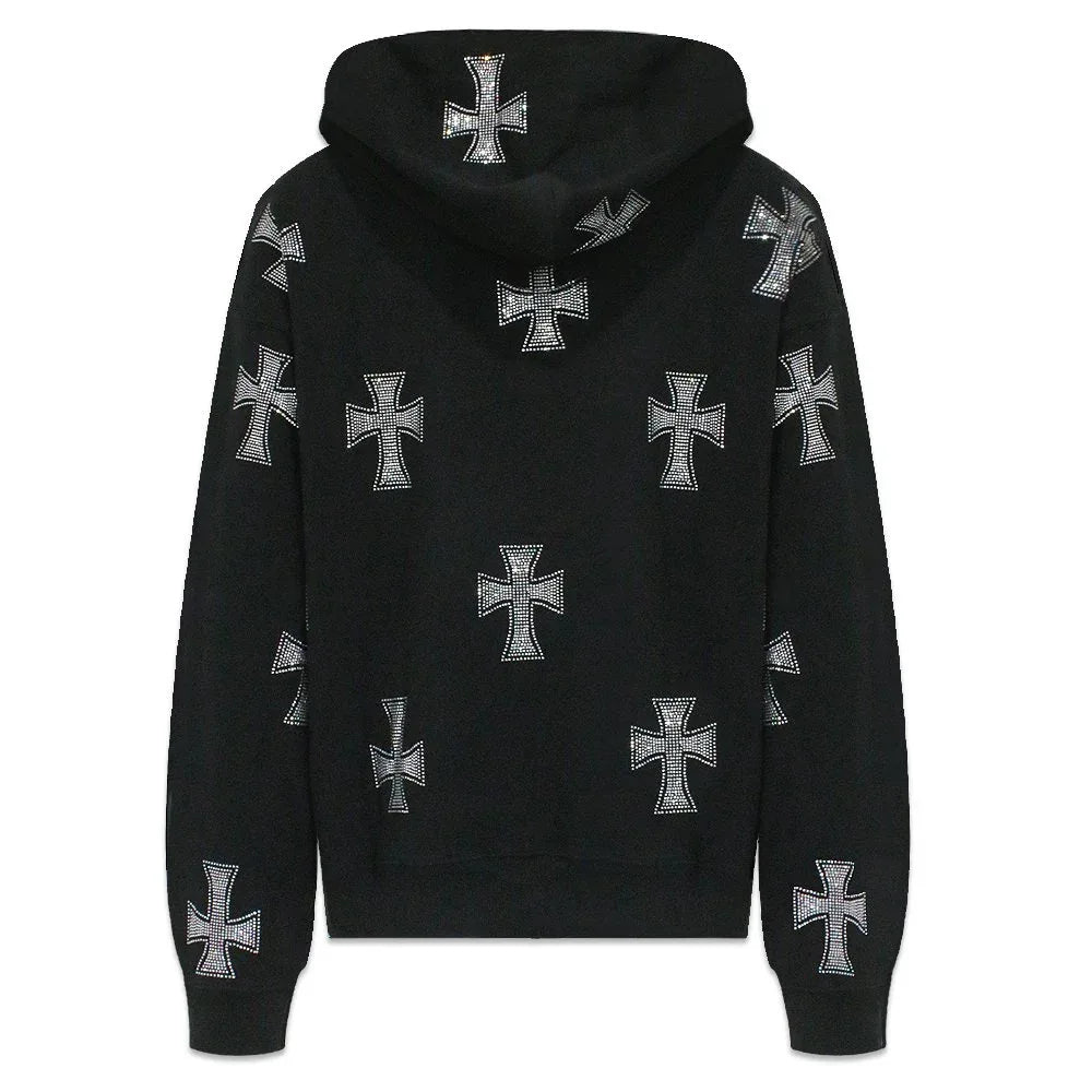 Cross Rhinestone Zip Up Hoodie - UNKNOWN LONDON - VENTURER