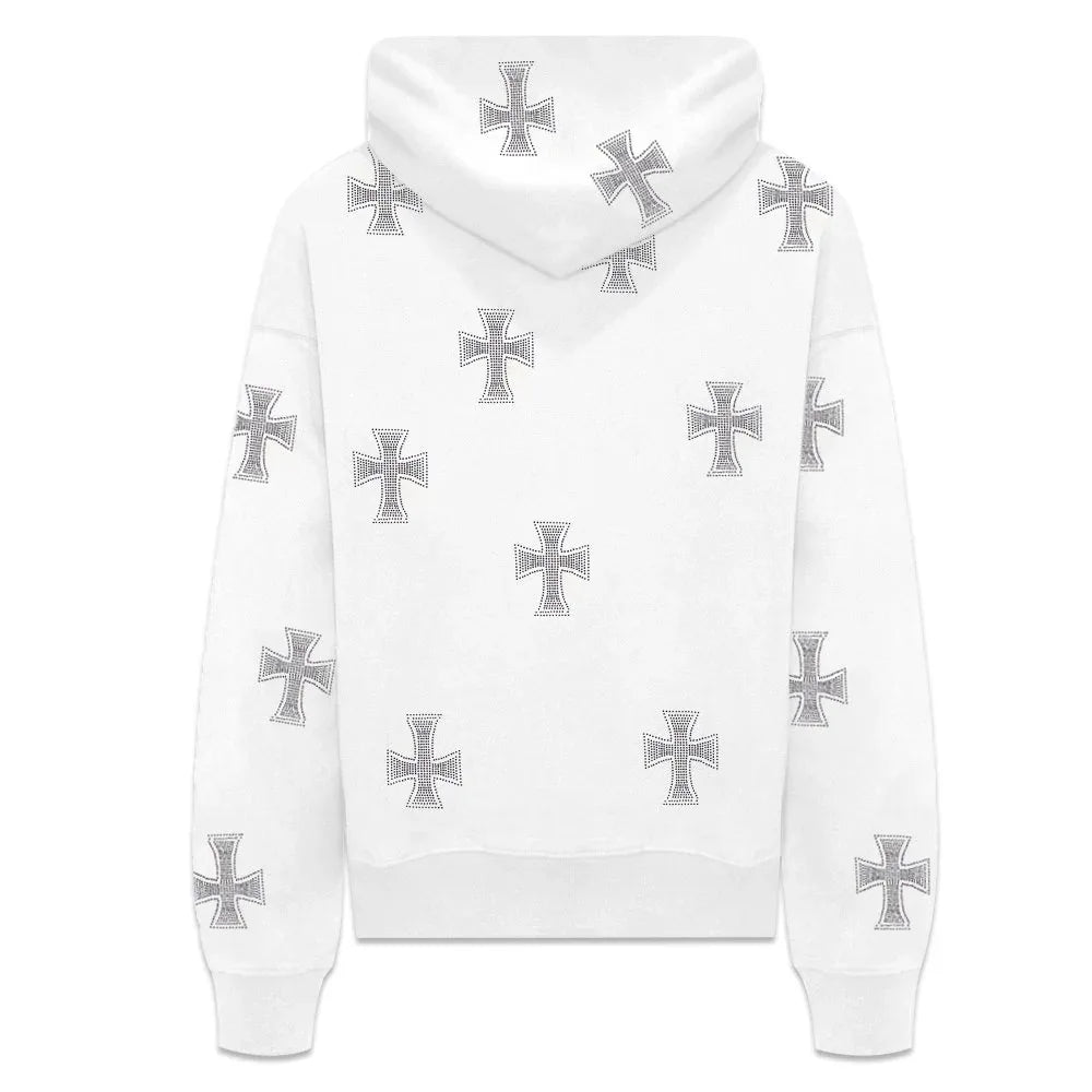 Cross Rhinestone Zip Up Hoodie - UNKNOWN LONDON - VENTURER