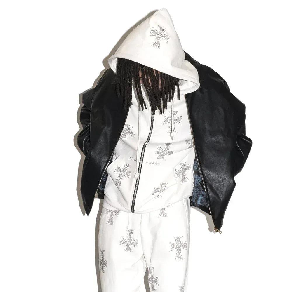 Cross Rhinestone Zip Up Hoodie - UNKNOWN LONDON - VENTURER