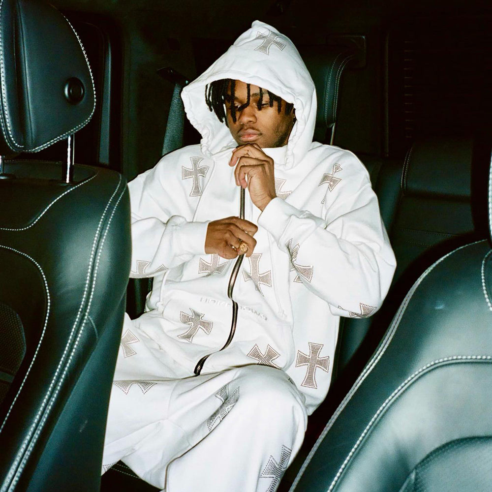 Cross Rhinestone Zip Up Hoodie