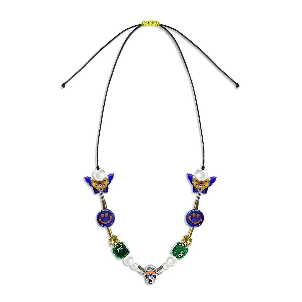 EVAE+MOB product page - EVAE Smiley Pearl Necklace - Blue-Multi
