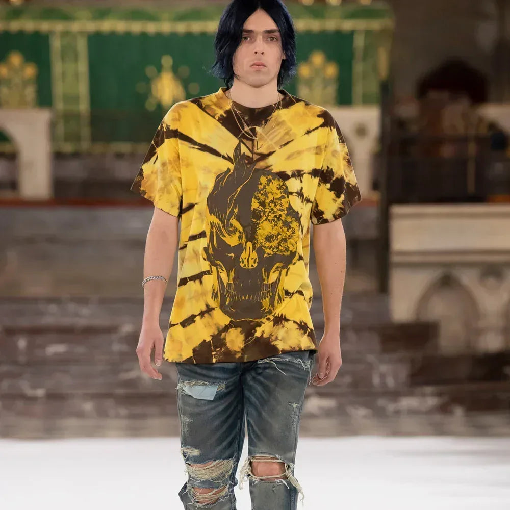 Flaming Skull Tie Dye T-Shirt - LAUNDERED WORKS CORP - VENTURER