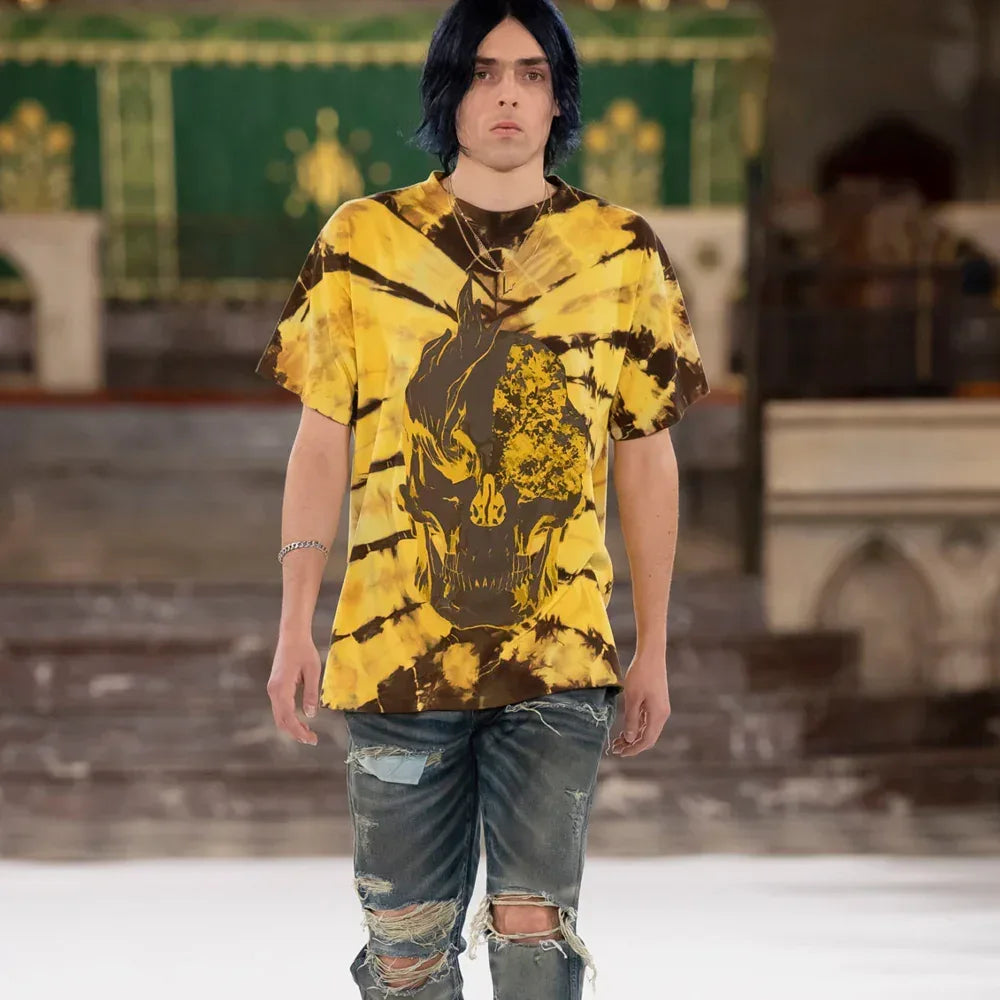 Flaming Skull Tie Dye T-Shirt - LAUNDERED WORKS CORP - VENTURER