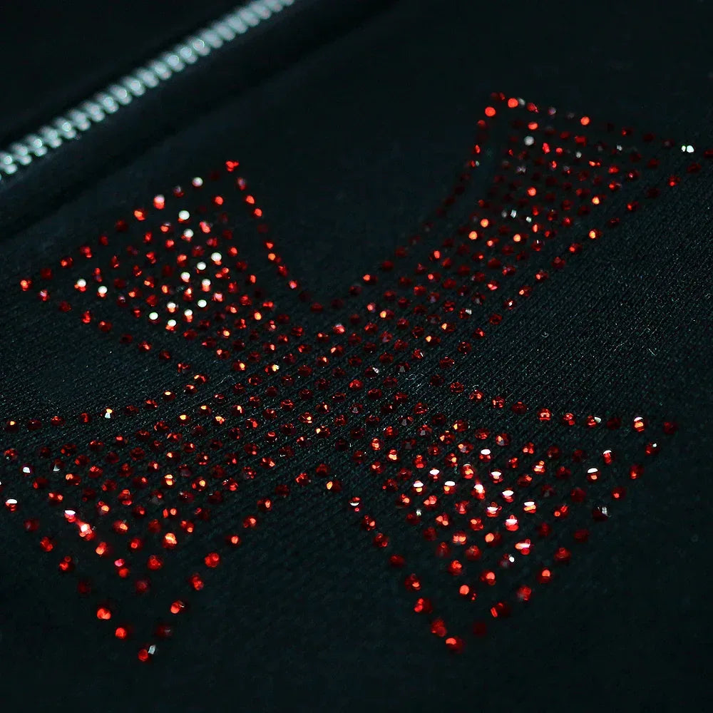 Cross Rhinestone Zip Up Hoodie - UNKNOWN LONDON - VENTURER