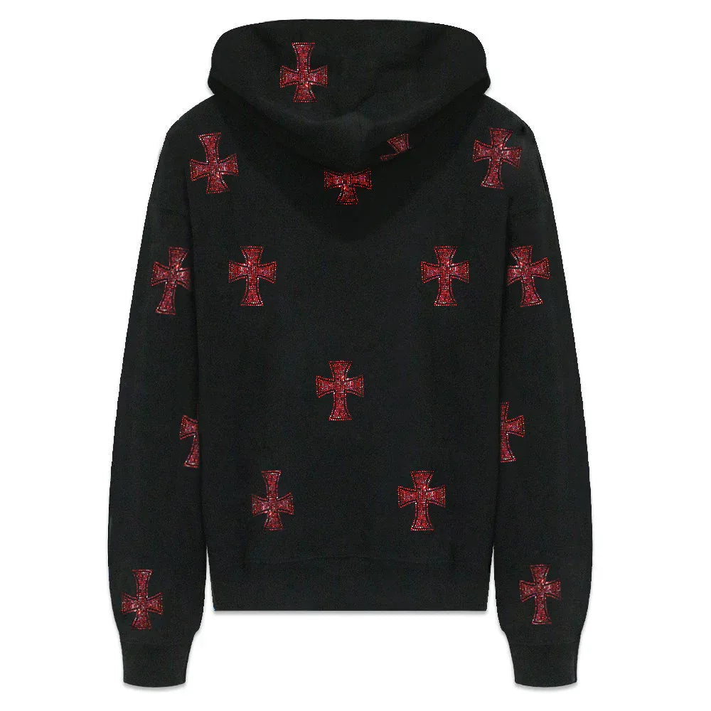 Cross Rhinestone Zip Up Hoodie - UNKNOWN LONDON - VENTURER