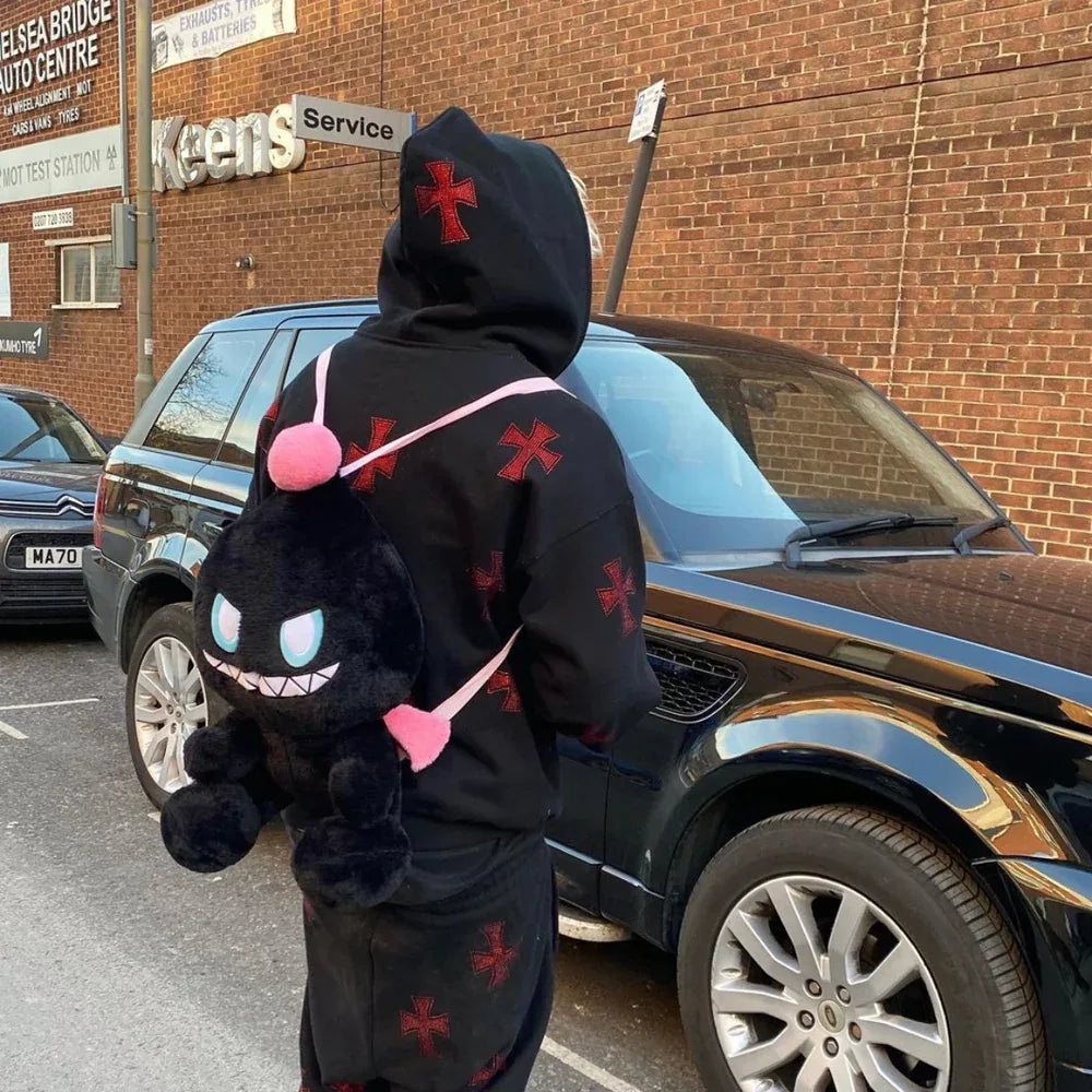 Cross Rhinestone Zip Up Hoodie - UNKNOWN LONDON - VENTURER