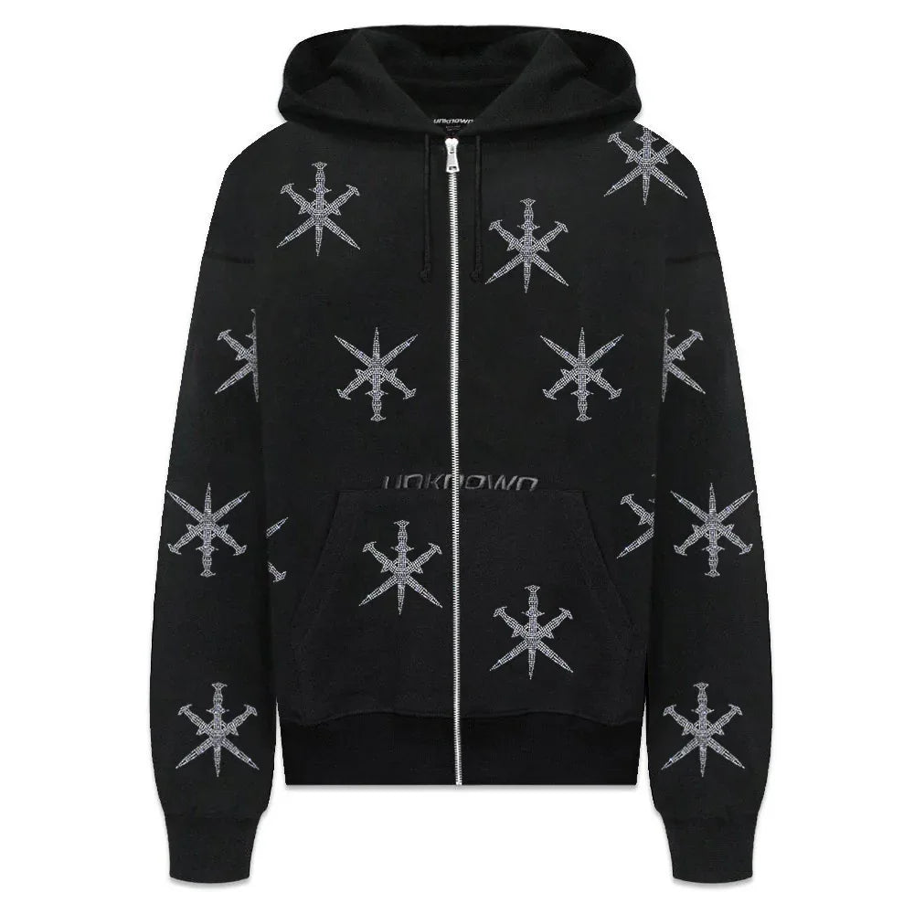 Dagger Rhinestone Zip Hoodie - UNKNOWN LONDON - VENTURER