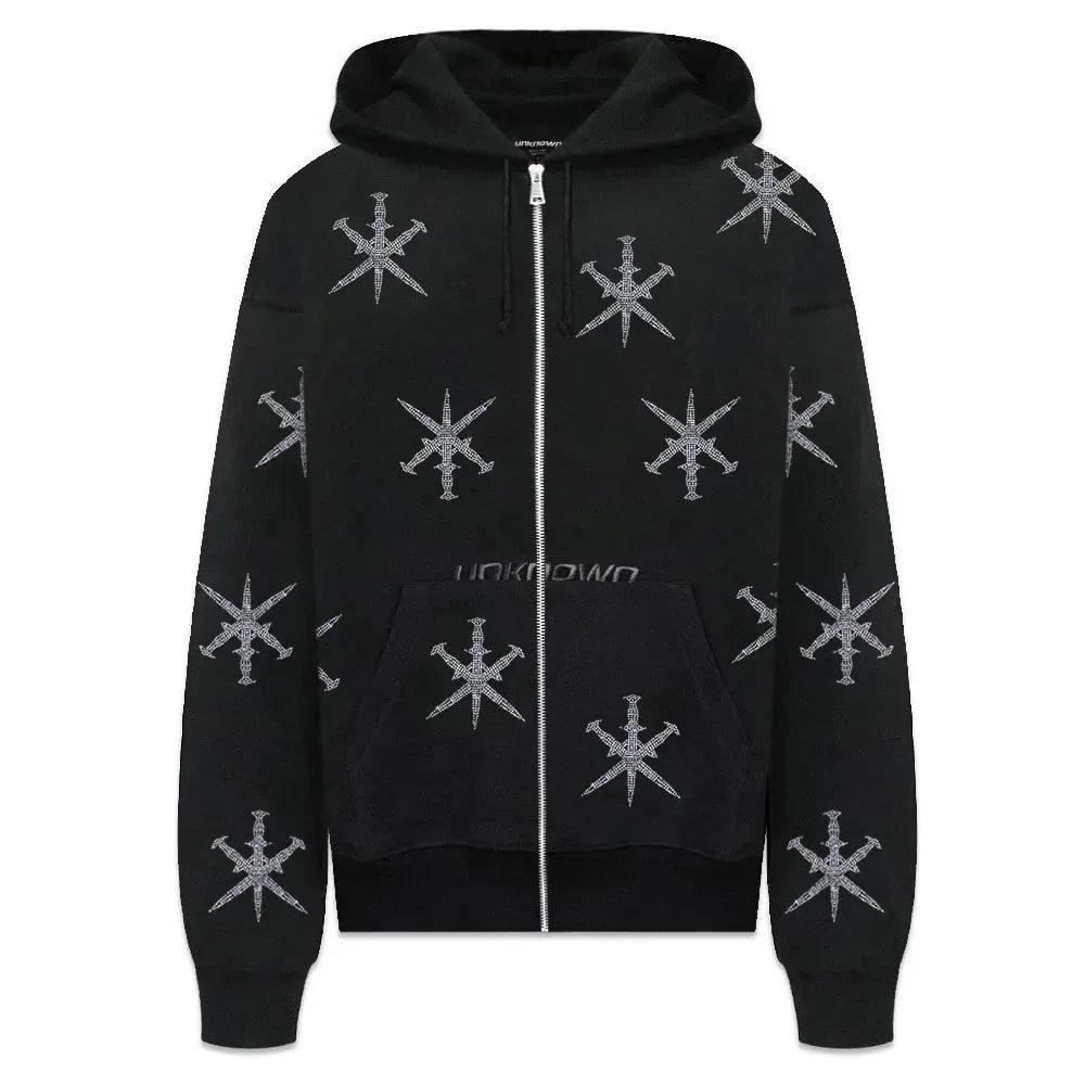 Dagger Rhinestone Zip Hoodie - UNKNOWN LONDON - VENTURER