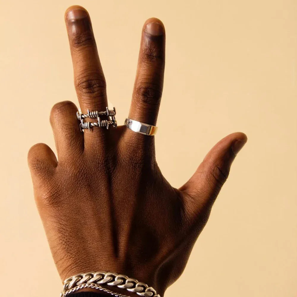 Oxidized Cuban Ring - THE SILVER STONE - VENTURER