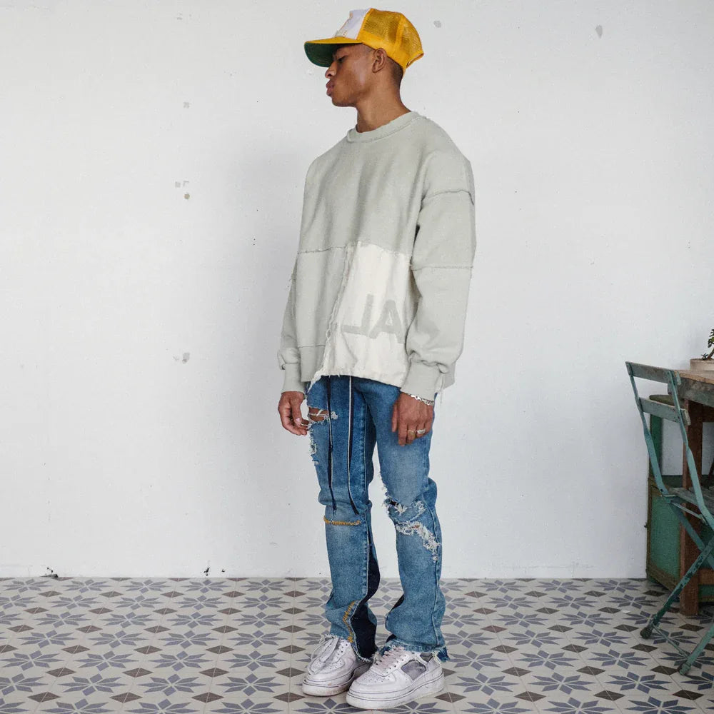 Bull Denim Panel Crewneck - VAL. KRISTOPHER - VENTURER