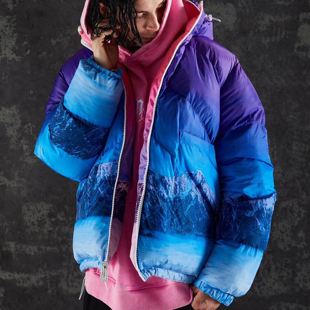 Mountain Scenery Reversible Puffer Jacket
