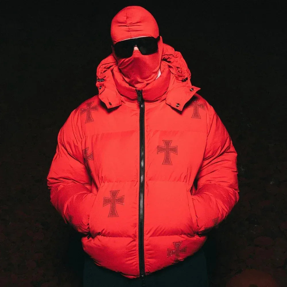 Cross Rhinestone Puffer Jacket - UNKNOWN LONDON - VENTURER