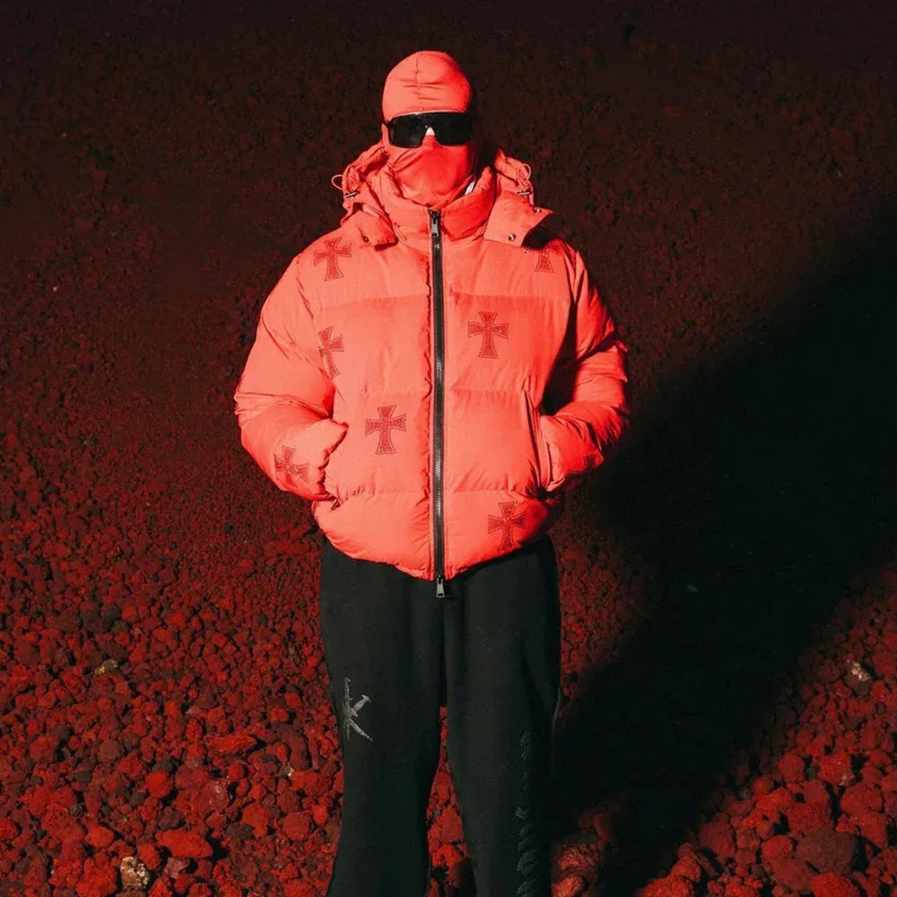 Cross Rhinestone Puffer Jacket - UNKNOWN LONDON - VENTURER