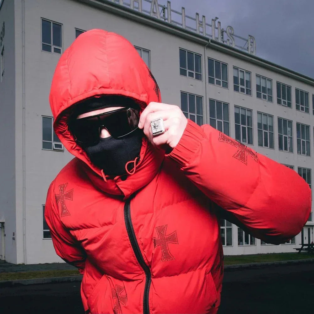 Cross Rhinestone Puffer Jacket - UNKNOWN LONDON - VENTURER