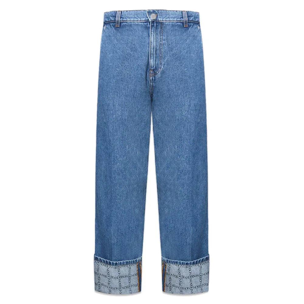 JW ANDERSON Product Page - Logo Grid Cuff Wide Leg Jeans - Blue 