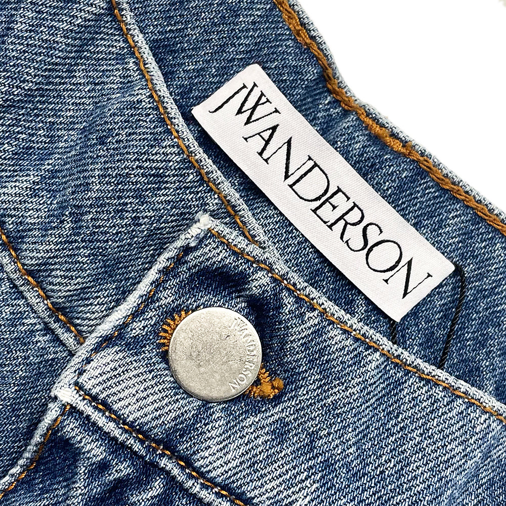 Logo Grid Cuff Wide Leg Jeans