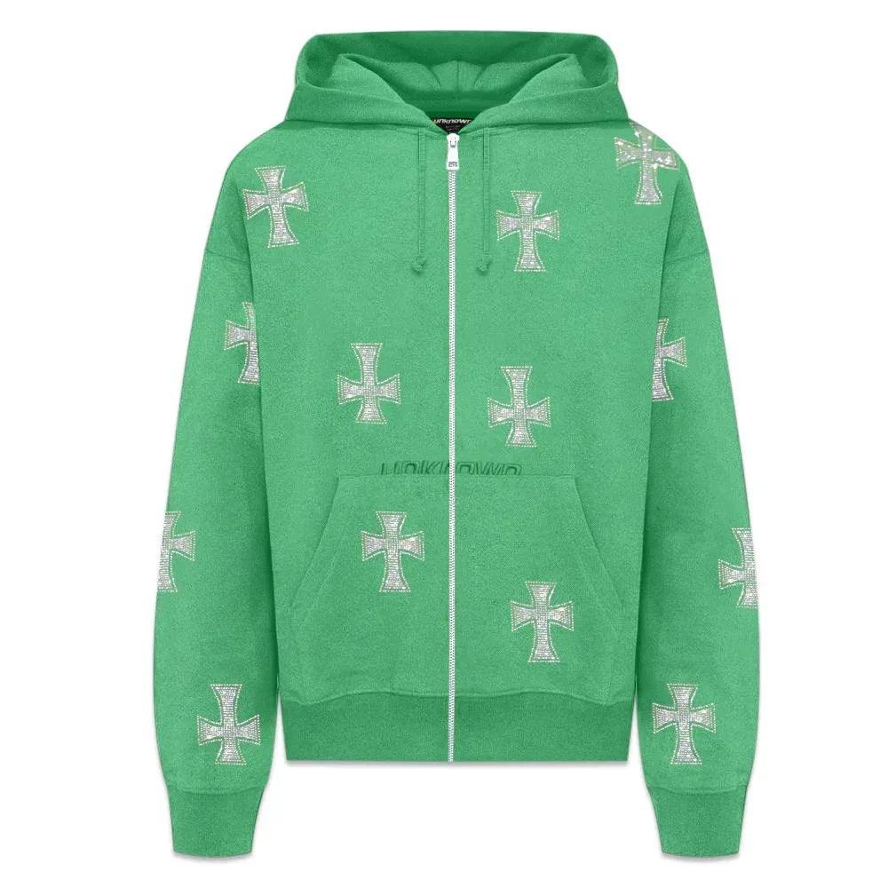 Cross Rhinestone Zip Up Hoodie - UNKNOWN LONDON - VENTURER
