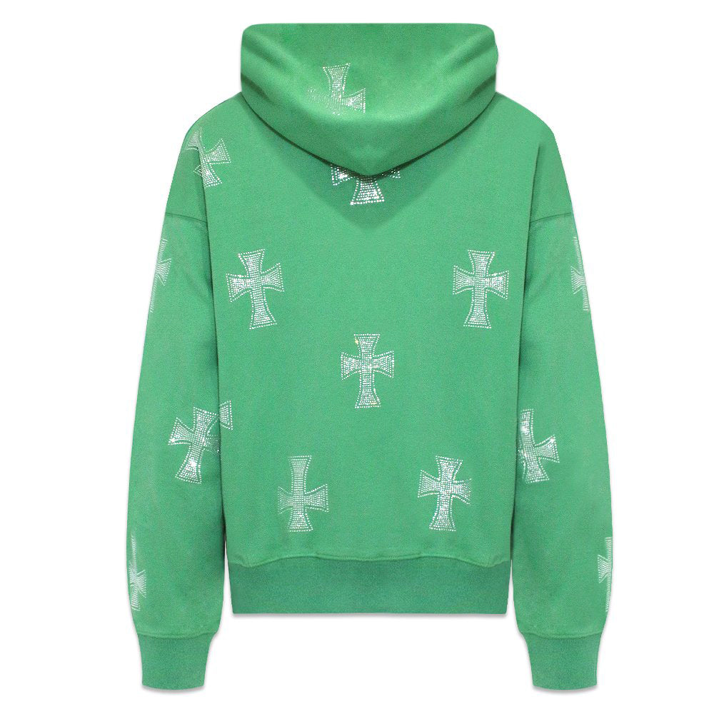 Cross Rhinestone Zip Up Hoodie