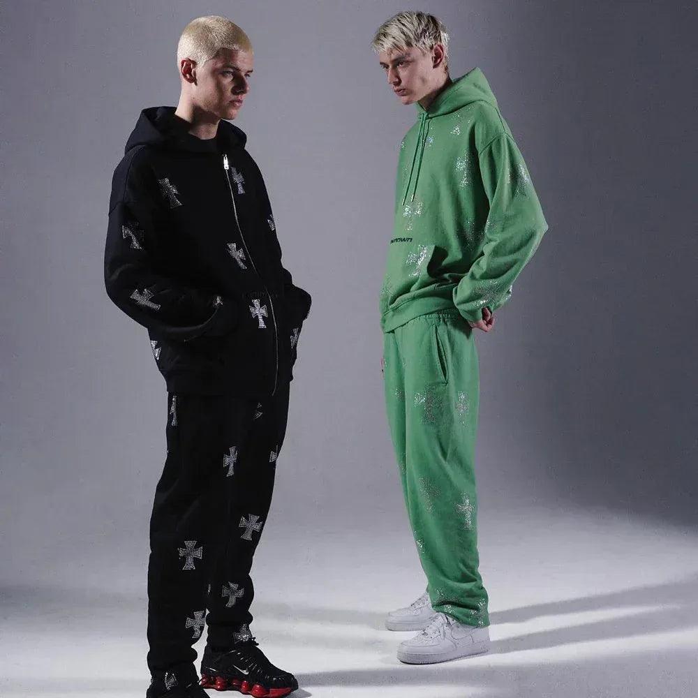 Cross Rhinestone Zip Up Hoodie - UNKNOWN LONDON - VENTURER
