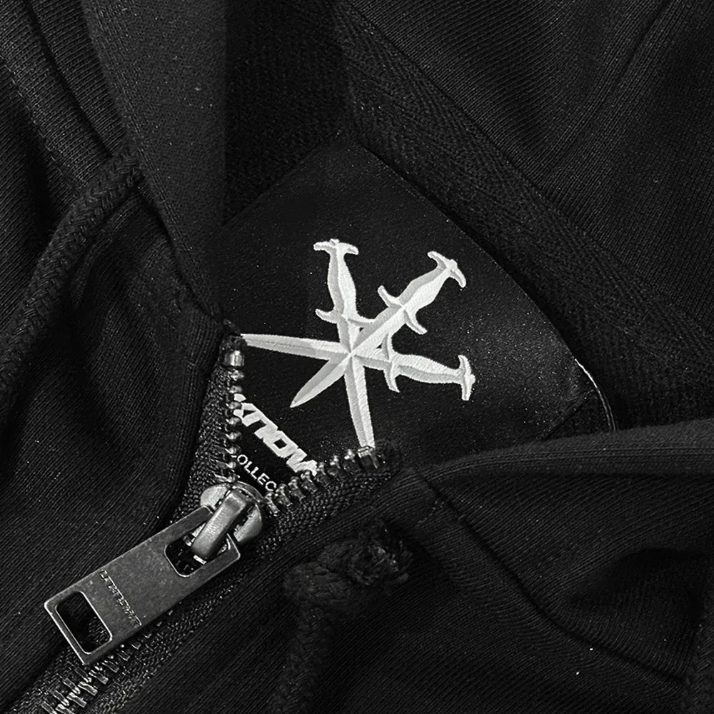 Cross Rhinestone Zip Up Hoodie - UNKNOWN LONDON - VENTURER