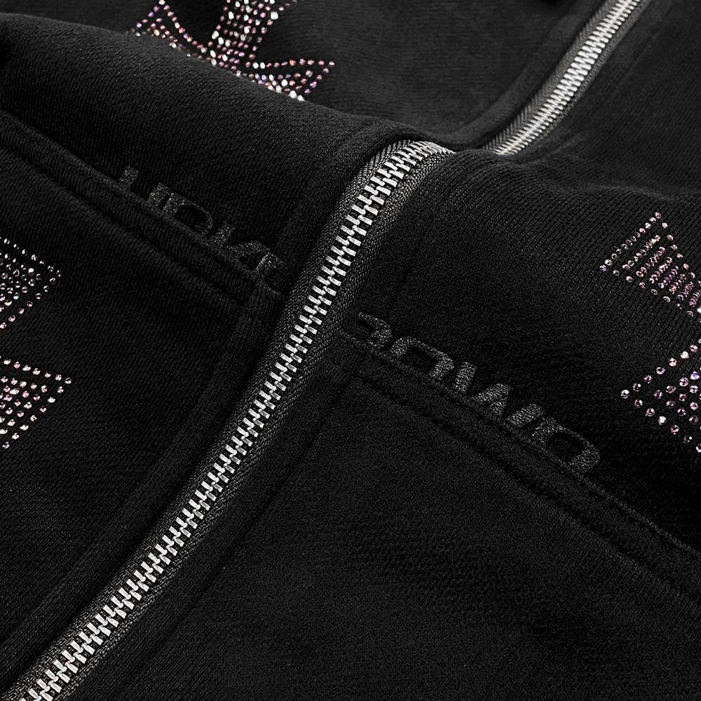 Cross Rhinestone Zip Up Hoodie - UNKNOWN LONDON - VENTURER