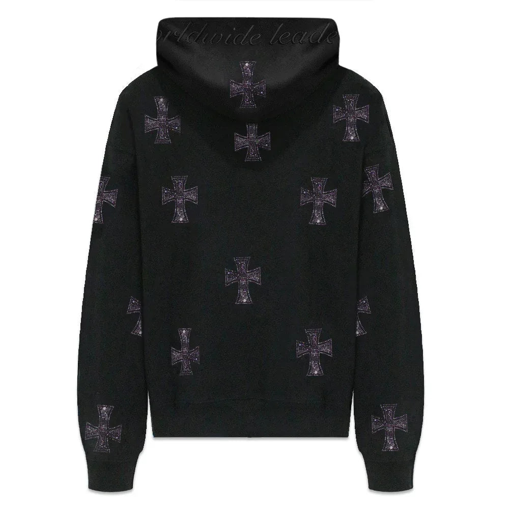 Cross Rhinestone Zip Up Hoodie - UNKNOWN LONDON - VENTURER