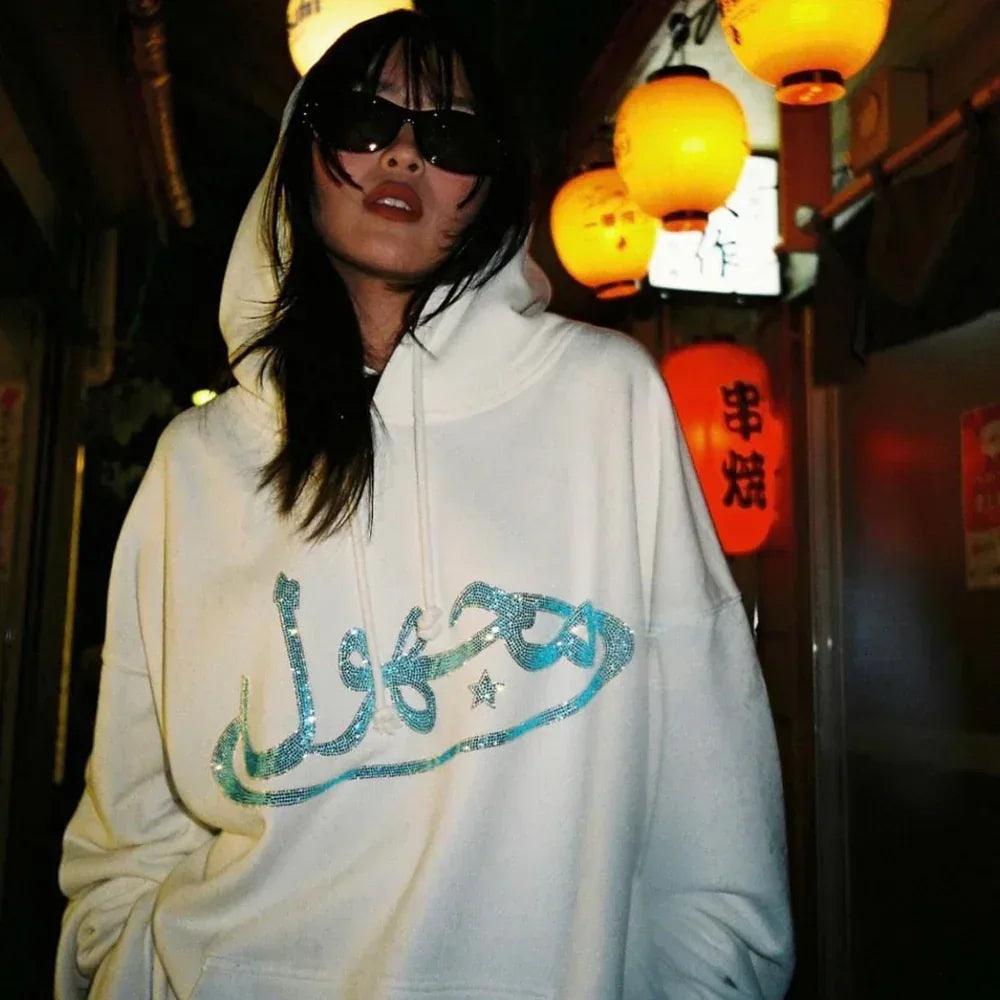 Arabic Logo Rhinestone Hoodie - UNKNOWN LONDON - VENTURER