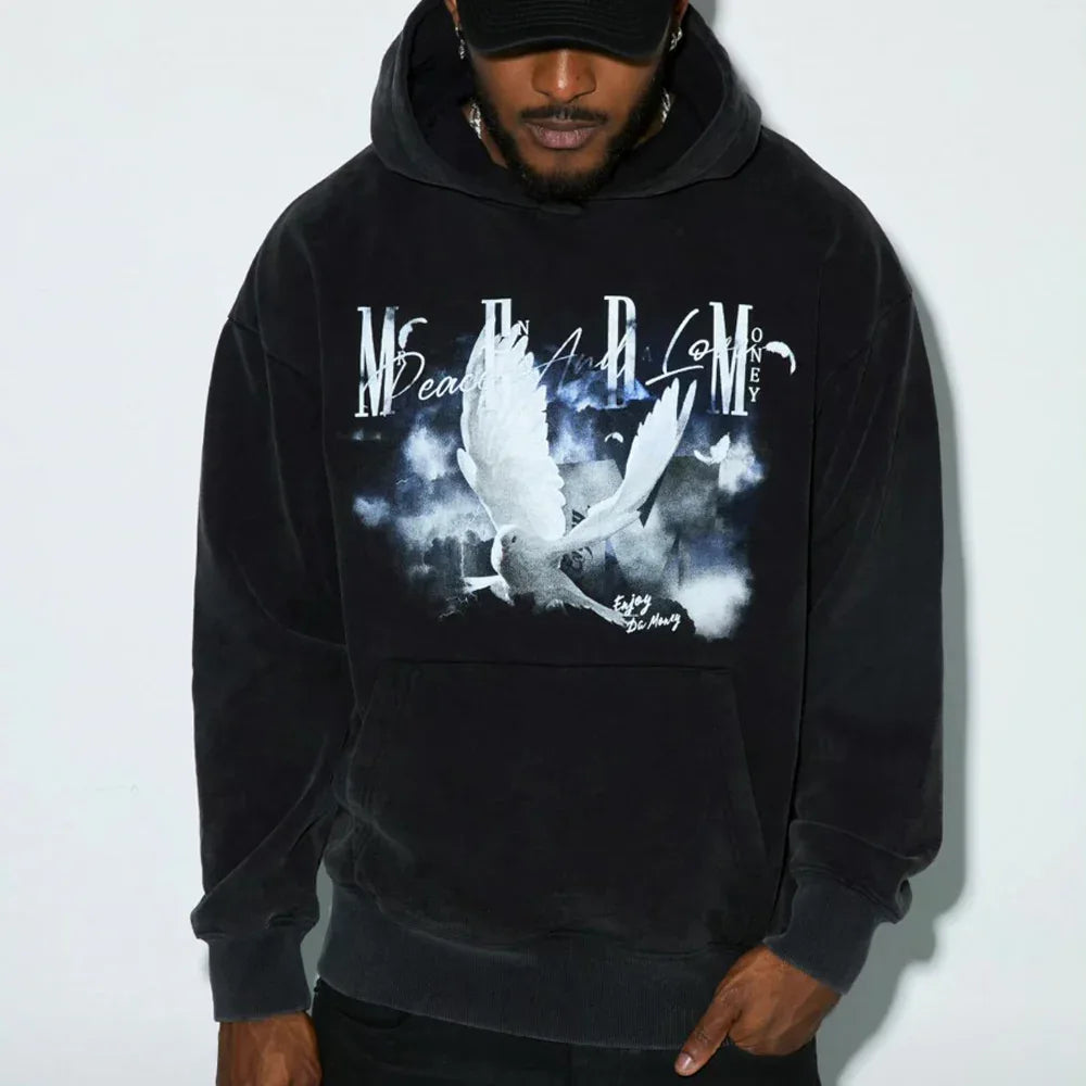 MEDM White Dove Print Hoodie