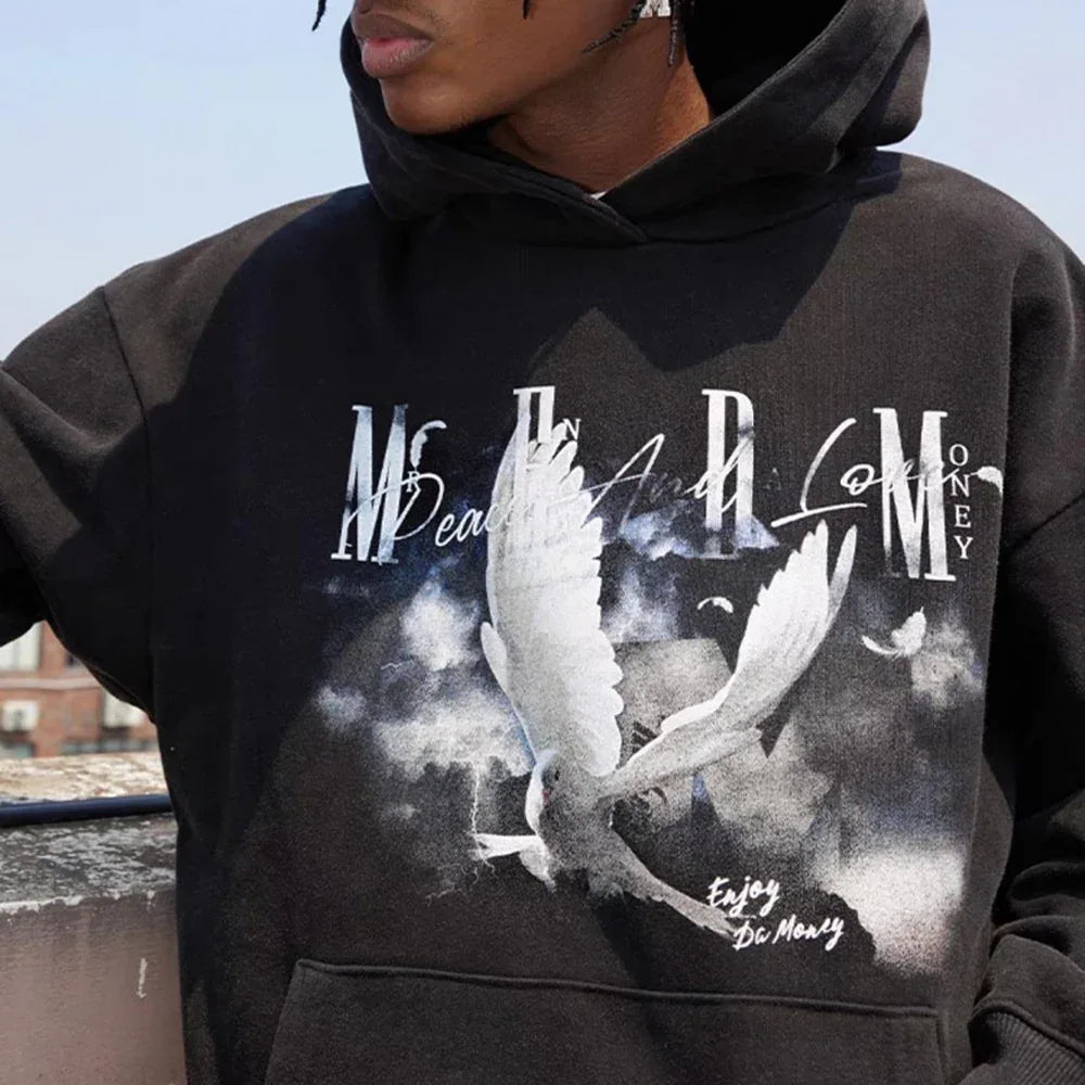 MEDM White Dove Print Hoodie