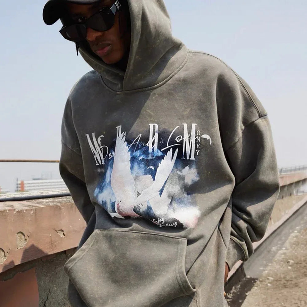 MEDM White Dove Print Hoodie