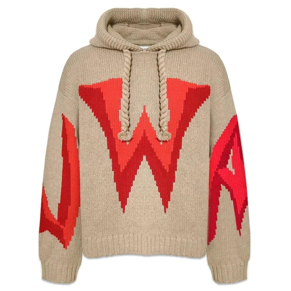JW ANDERSON Product Page - Gothic Logo Chunky Hoodie - Taupe/Red 