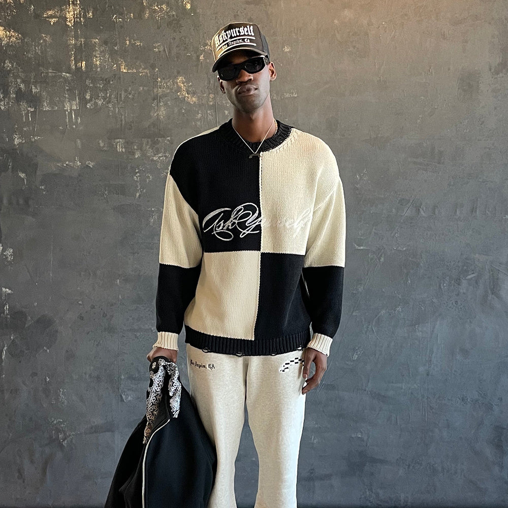 Chunky Checkerd Knit Sweater