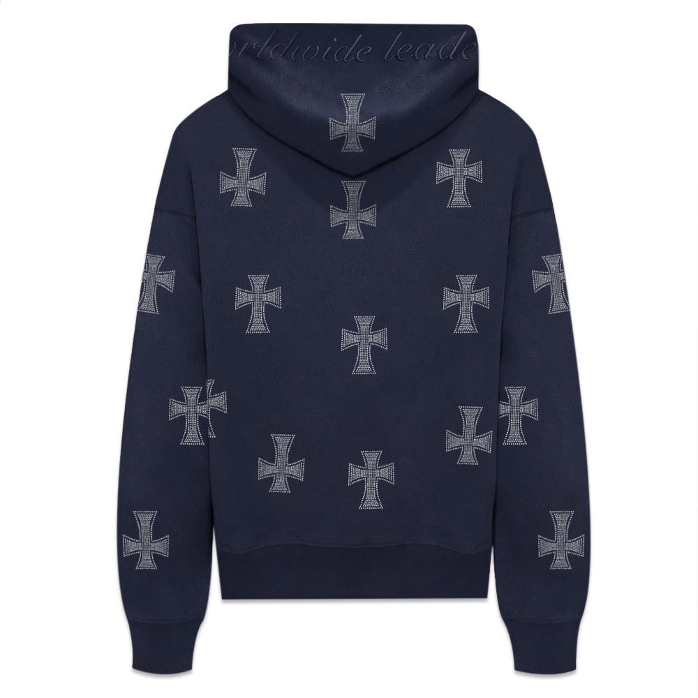 Cross Rhinestone Zip Up Hoodie