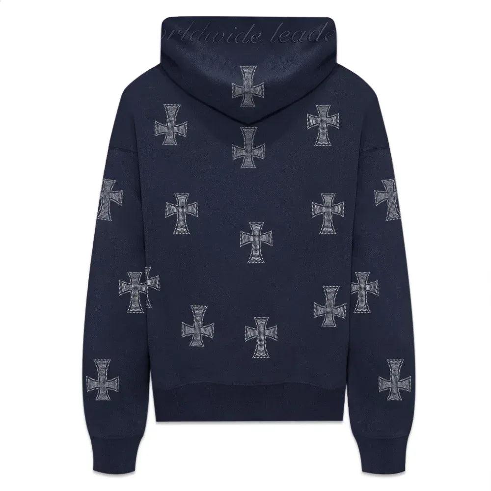 Cross Rhinestone Zip Up Hoodie - UNKNOWN LONDON - VENTURER